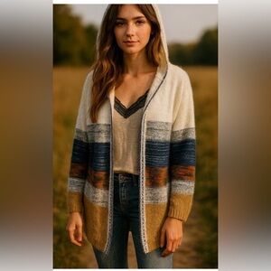 Fate Striped Hooded Cardigan Sweater NWOT